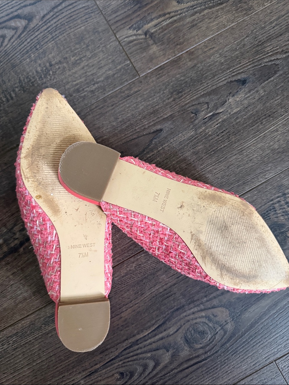 Nine West Pink Tweed Pointed Mules with Gold Chain Detail 7.5 - Picture 11 of 11
